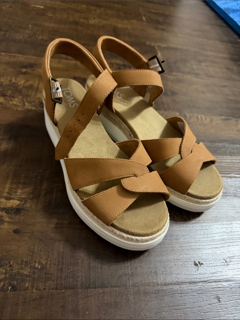 TOMS Cognac Brown Platform Slingback Sandals